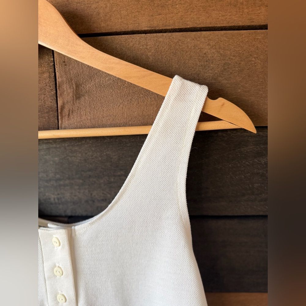 Vintage White Henley Tank Top 80s Made In USA - Picture 5 of 16